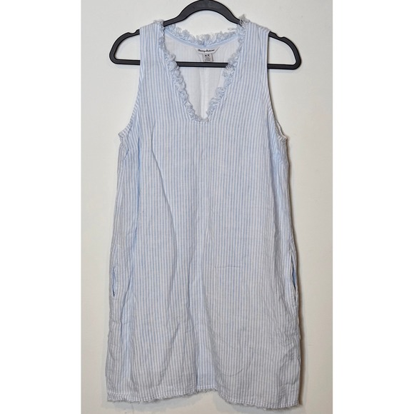 Tommy Bahama 100% Linen Dress Womens Med Blue White Striped Sleeveless Resort - Picture 1 of 5